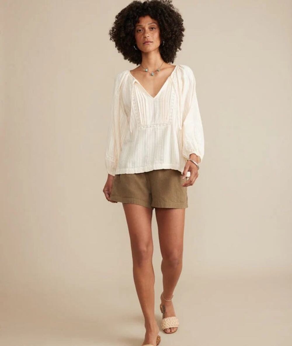 Marine Layer Dakota Peasant Cream Crochet Lace Full Sleeve Tie Blouse Top Small